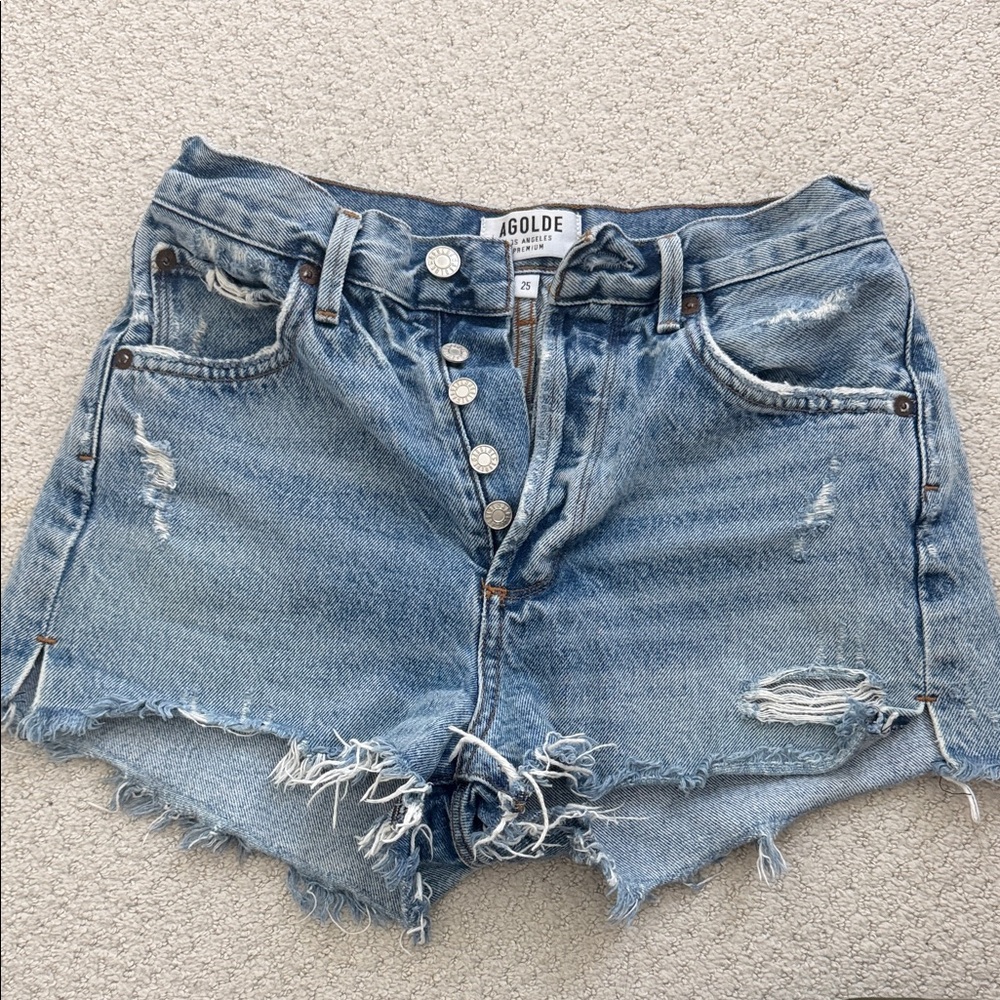 Agolde Women's Light Blue Distressed Jean Shorts